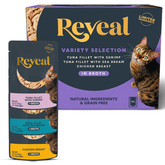 Paquete Variado De Pescado Y Pollo En Caldo Natural Wet Cat Food, 12 Bolsas De 2,47 Oz