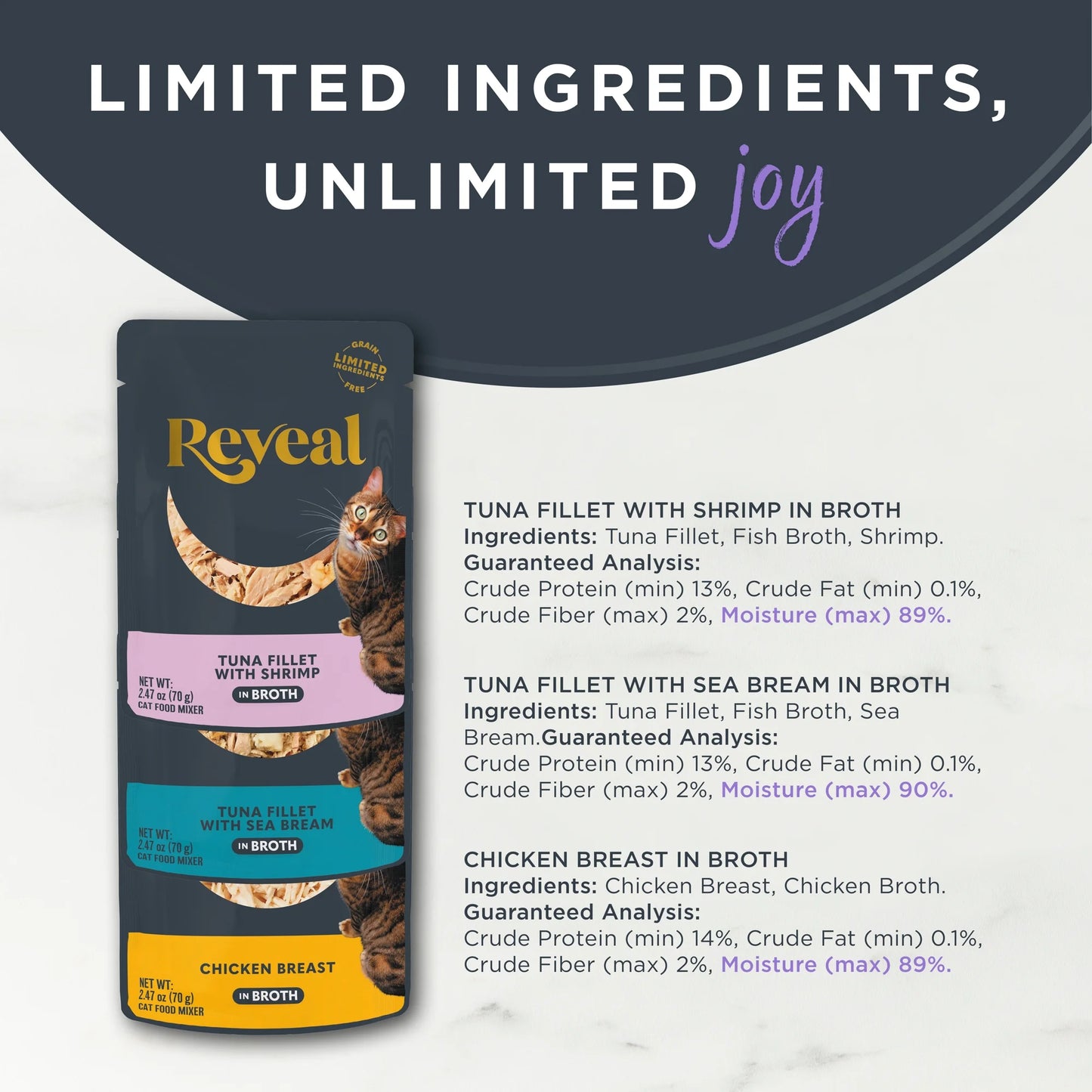 Paquete Variado De Pescado Y Pollo En Caldo Natural Wet Cat Food, 12 Bolsas De 2,47 Oz