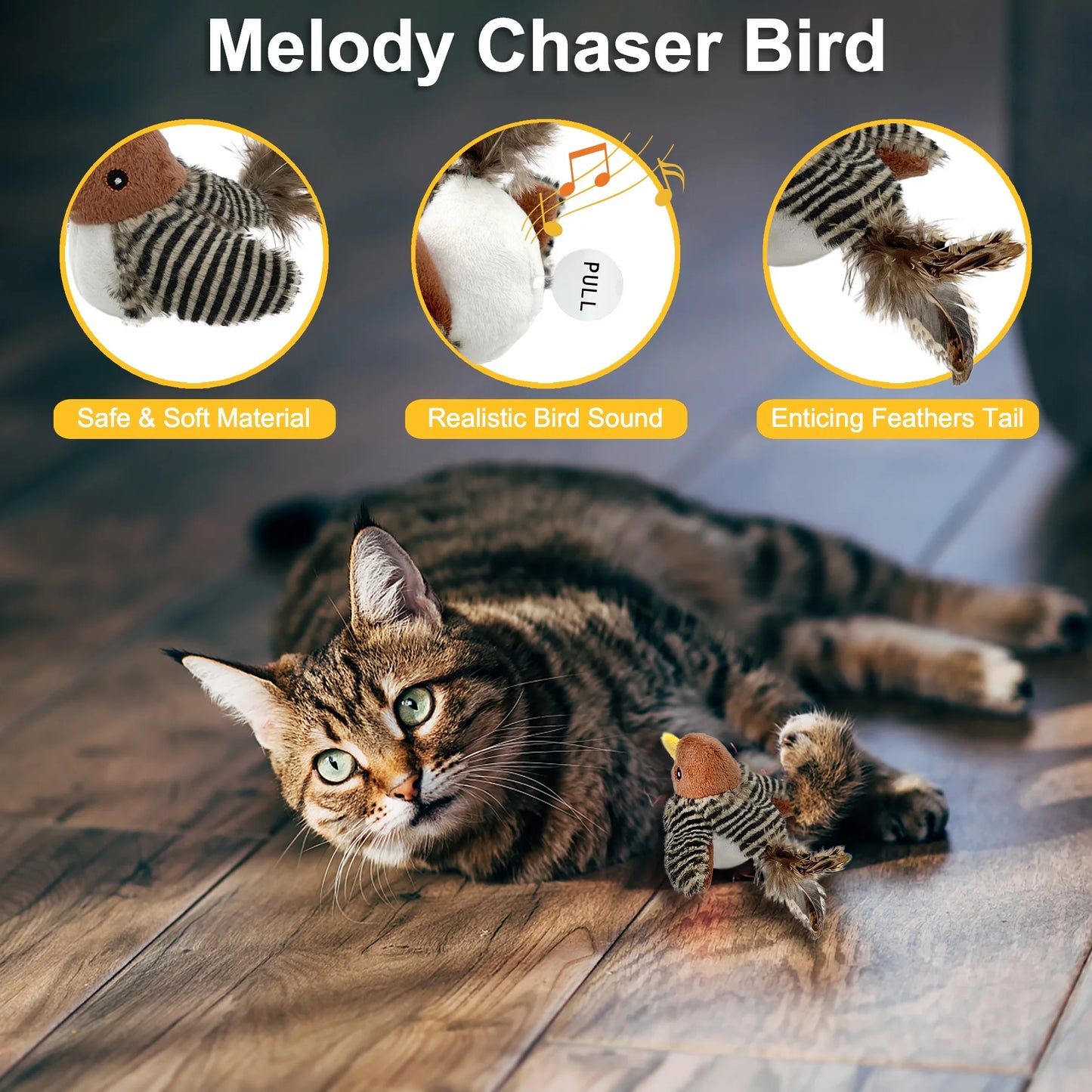 Juguete Interactivo Electrónico Para Gatos, Juguete Automático Para Pájaros Que Chirría Con Cola De Pluma, Juguete Cazador De Melodías Para Gatos Que Juegan Solos, Juguete Para Gatitos Que Juegan Y Chirrían Para El Aburrimiento