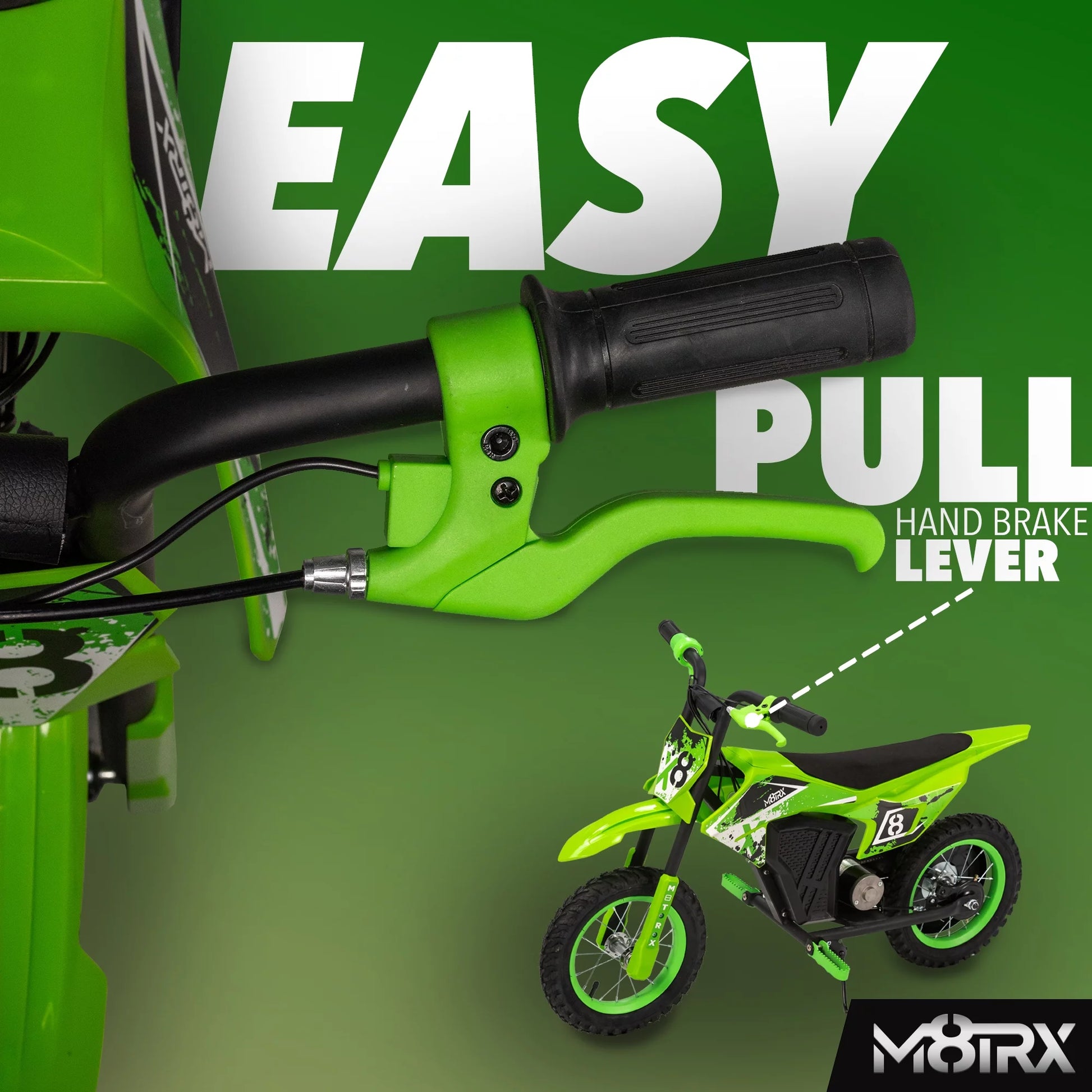 M8TRX Green 12V Mini Electric Child Dirt Bike, Battery Powered Toy Motorcycle, Kids Ride On, Ages 5 Years and Up