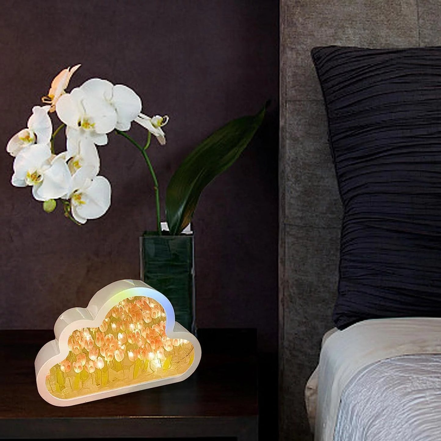 Cloud Mirror Tulip Lamp, Simulation Flower Bedroom Sleeping Table Lamp, Hand Craft DIY Tulips Mirror Night Light, Night Light for Bedroom,Creative Living Room Bedside Desktop Ornaments Girls (Purple)